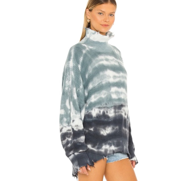 Young Fabulous & Broke Sweater Cameron Oversized Distressed Tie Dye Blue Tunic - Picture 3 of 16